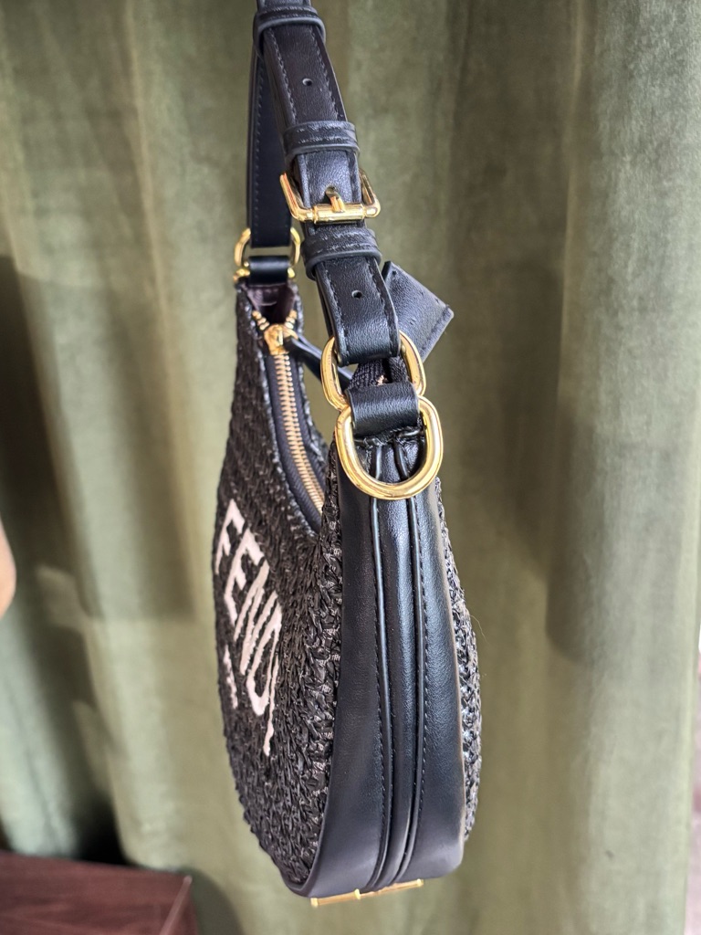 Woven Crescent Shoulder Bag In Black